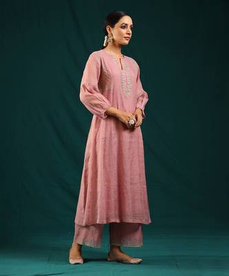 Lilac chanderi tissue kurta set 2
