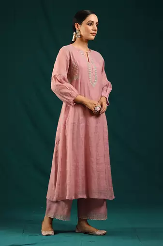Lilac chanderi tissue kurta set