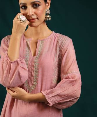 Lilac chanderi tissue kurta set 4