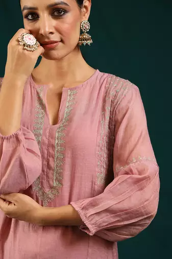 Lilac chanderi tissue kurta set