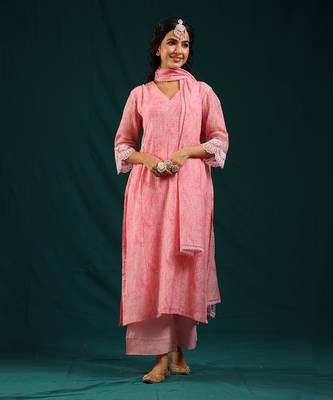 Baby pink soft chanderi kurta set 1