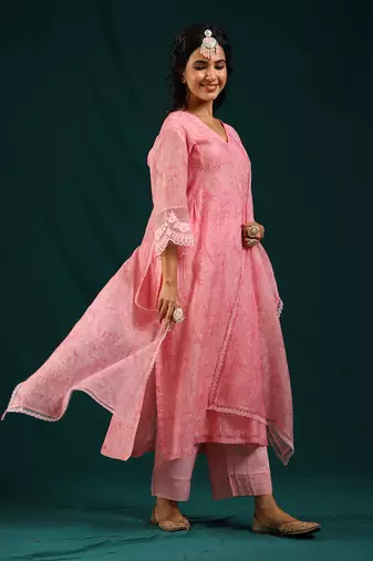 Baby pink soft chanderi kurta set