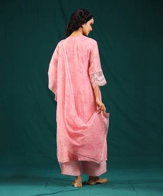 Baby pink soft chanderi kurta set 3