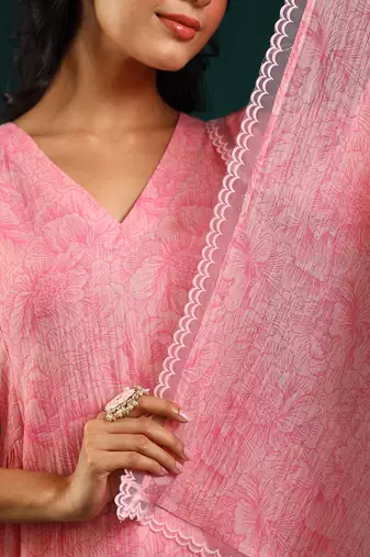 Baby pink soft chanderi kurta set