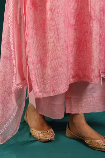 Baby pink soft chanderi kurta set
