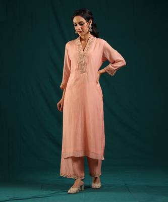 Peach soft chanderi kurta set 1