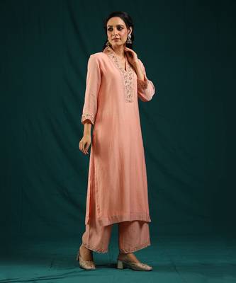 Peach soft chanderi kurta set 2