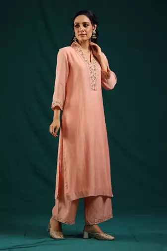 Peach soft chanderi kurta set