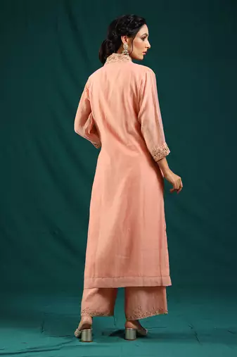 Peach soft chanderi kurta set