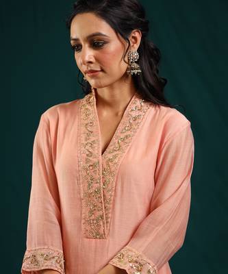 Peach soft chanderi kurta set 4
