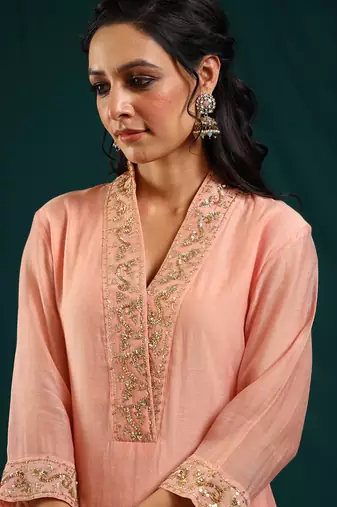 Peach soft chanderi kurta set