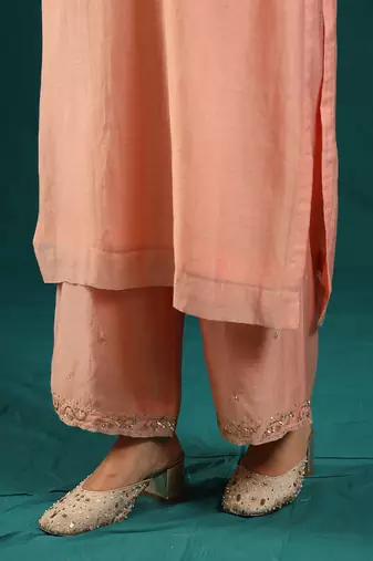 Peach soft chanderi kurta set