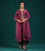 Wine silk organza kurta set