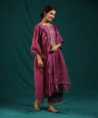 Wine silk organza kurta set 2