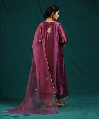 Wine silk organza kurta set 3