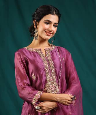 Wine silk organza kurta set 4