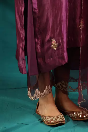 Wine silk organza kurta set