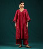 Wine silk chanderi kurta set