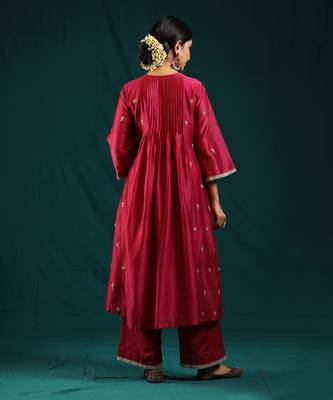 Wine silk chanderi kurta set 2