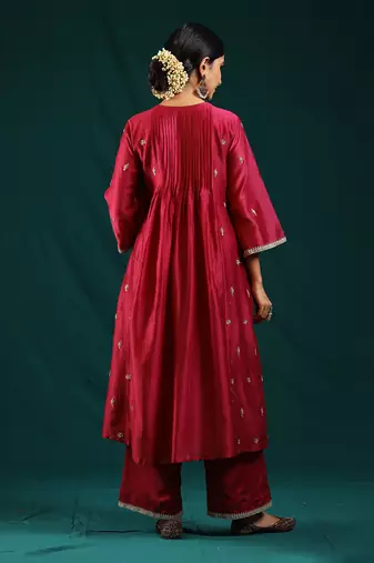 Wine silk chanderi kurta set