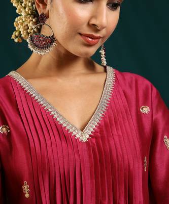 Wine silk chanderi kurta set 3