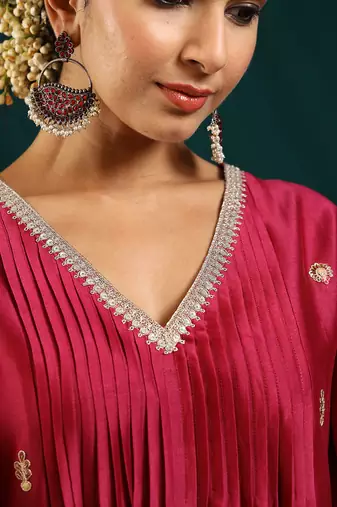 Wine silk chanderi kurta set
