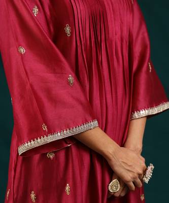 Wine silk chanderi kurta set 4