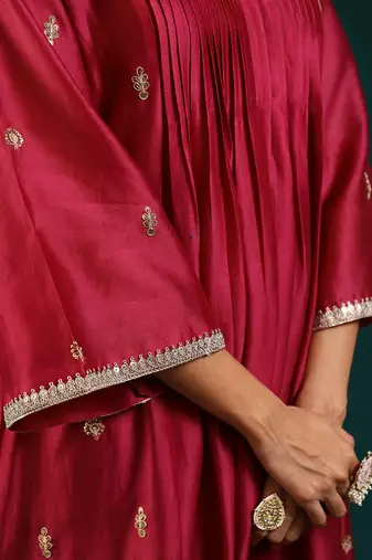 Wine silk chanderi kurta set