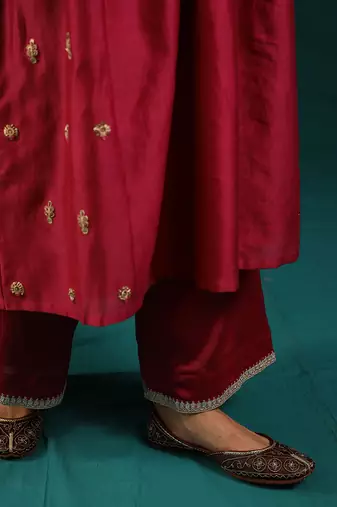 Wine silk chanderi kurta set