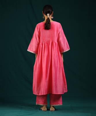Neon pink silk chanderi kurta set 2