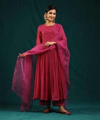 Wine soft chanderi kurta set 1