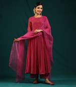 Wine soft chanderi kurta set