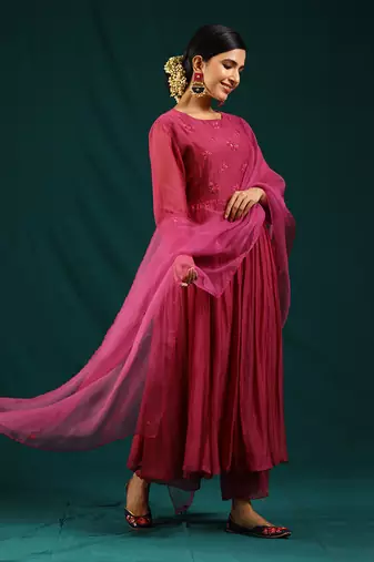 Wine soft chanderi kurta set
