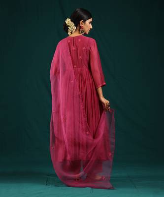 Wine soft chanderi kurta set 3