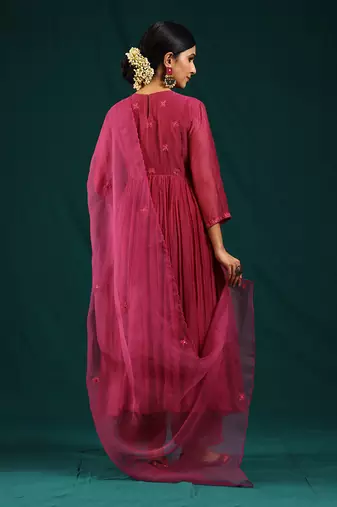 Wine soft chanderi kurta set
