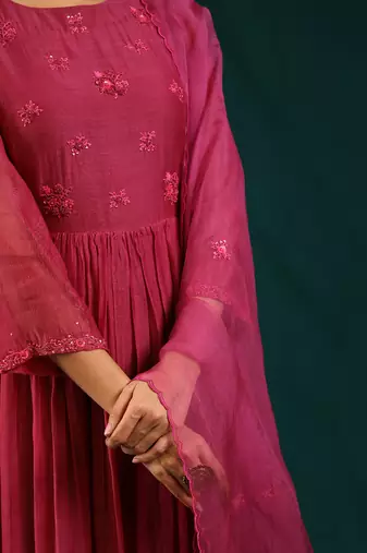 Wine soft chanderi kurta set