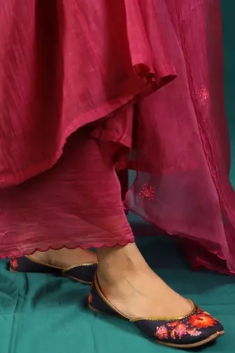 Wine soft chanderi kurta set