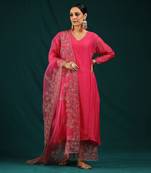 Hot pink soft chanderi kurta set