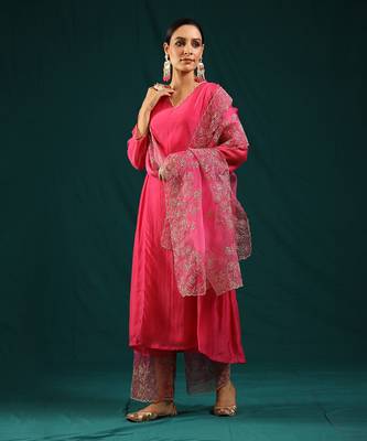 Hot pink soft chanderi kurta set 2