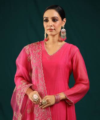 Hot pink soft chanderi kurta set 3