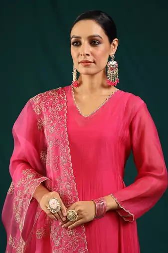 Hot pink soft chanderi kurta set