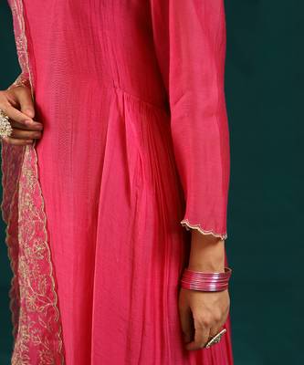 Hot pink soft chanderi kurta set 4