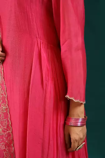 Hot pink soft chanderi kurta set