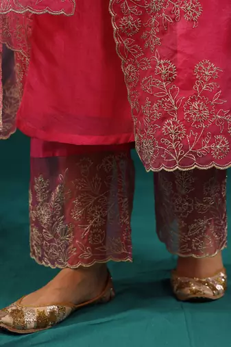 Hot pink soft chanderi kurta set