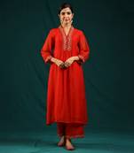 Red soft chanderi kurta set