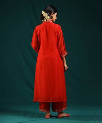 Red soft chanderi kurta set 3