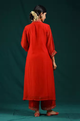 Red soft chanderi kurta set