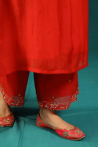 Red soft chanderi kurta set
