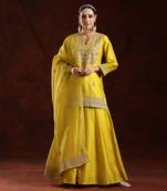 Grenish mustard chanderi silk kurta set