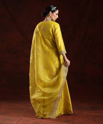 Grenish mustard chanderi silk kurta set 3